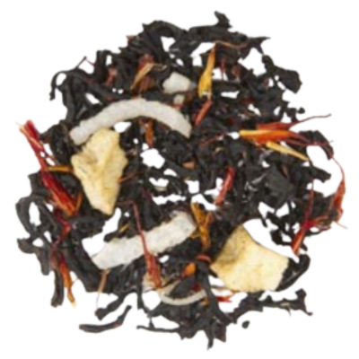Almond Joy Black and Oolong Loose Leaf Tea with chocolate, coconut, and almond flavors
