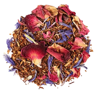 Rooibos loose-leaf tea with caramel, vanilla, almond, and rose petals