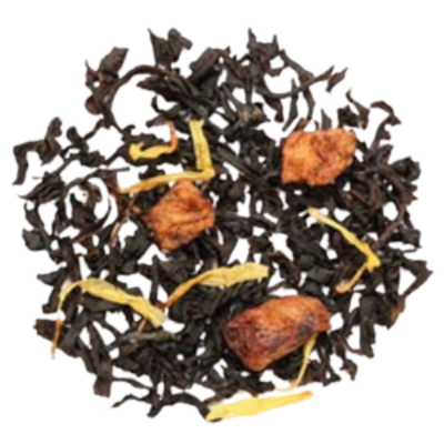 A decaf ceylon black tea with hazelnut and cream, a flavored loose-leaf tea. 