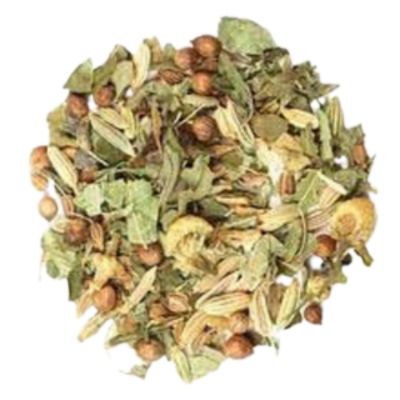 Mullein leaf, marshmallow root, yerba santa leaf, turmeric root, elecampane root, tulsi leaf, licorice root, peppermint leaf, calendula flower