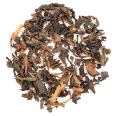 oolong and honeybush loose-leaf tea, almond flavor, vanilla