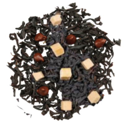 chocolate, caramel, black loose-leaf tea