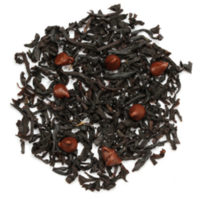 black loose-leaf tea, cocoa nibs, dark chocolate chips, cream