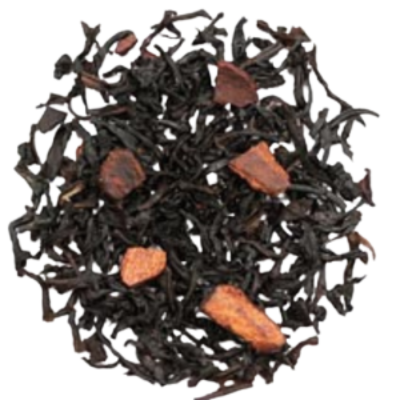 Black loose-leaf tea with sweet and hot cinnamon flavor. 