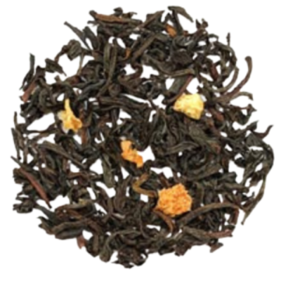 black loose-leaf tea with cinnamon, ginger, orange, cloves, and cardamom