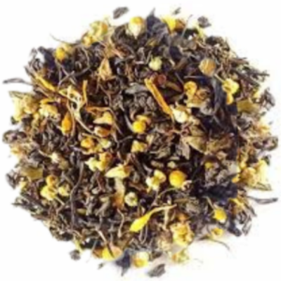 Chamomile, honeybush, decaf Ceylon tea, lemongrass, licorice root, cream flavor, orange zest, toasted coconut, hand-cut vanilla bean