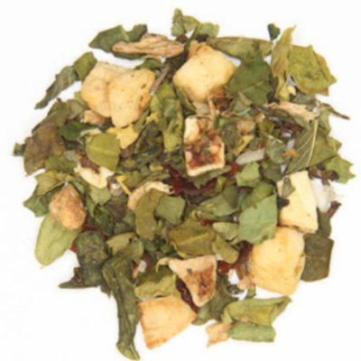 Peppermint, elder flower, rose hips, ginger, anise seed, thyme, yarrow, and calendula.