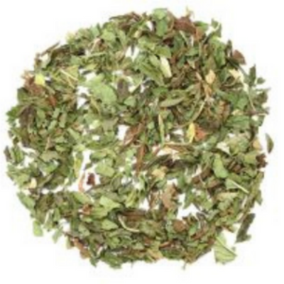 green loose-leaf tea with vanilla spearmint taste