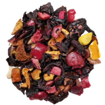 hibiscus, apple, rosehips, cranberries, elderberries, natural flavors, citrus peel, dogwood fruit