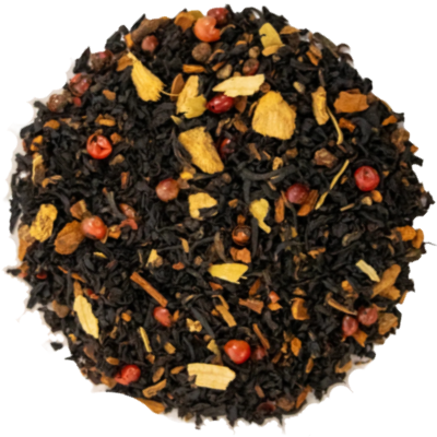 black loose-leaf tea with warm cinnamon, ginger, and mace spices