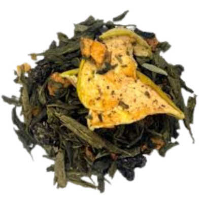 Sweet green loose-leaf tea with homemade apple pie taste