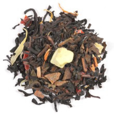 black loose-leaf tea with  cinnamon, maple, cloves, creme, and butterscotch taste
