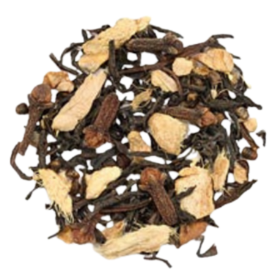 black tea, black currant, rooibos, ginger, cinnamon, cloves, cardamom, orange, vanilla, allspice