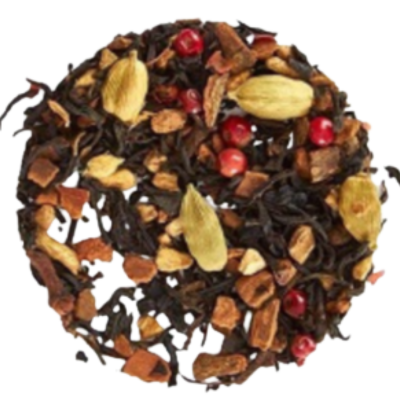 A blend of black tea leaves, chai spices, with smoky notes making this a rich and diverse tea mix.