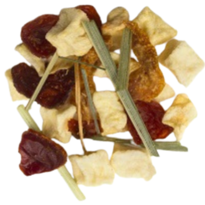 apple, rose hips, lemongrass, orange, pineapple, rose petals, marigold flowers