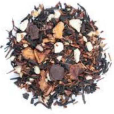 toasted mate tea, black loose-leaf tea, chocolate chips, white chocolate chips, hazelnut flavor, cocoa nibs, coconut