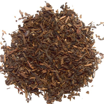 Close-up of oolong loose-leaf tea leaves on a white background