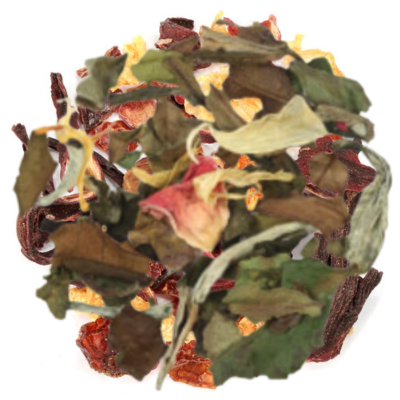 white tea, orange peels, hibiscus, rose hips, vanilla