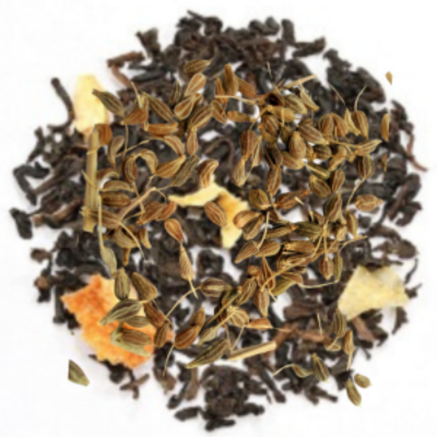 Decaf ceylon tea with vanilla, caramel, orange, and anise notes