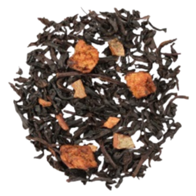 black loose-leaf tea with sweet apple, hot cinnamon, milk chocolate taste