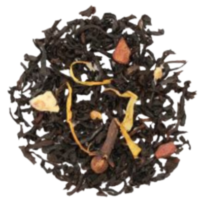 black loose-leaf tea, cinnamon, ginger, cloves, nutmeg, allspice, and cardamom a perfect pumpkin chai taste
