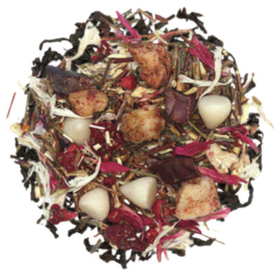 decaf ceylon tea with raspberry, cream, and white chocolate