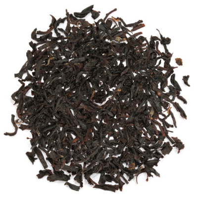 Black loose-leaf tea with roasted chestnut taste
