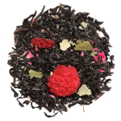  black loose-leaf tea with cocoa nibs, raspberries, raspberry leaves