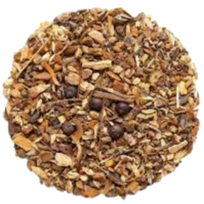 honeybush, burdock, sarsaparilla, birch, dandelion, fennel, anise, ginger, licorice, cinnamon, juniper, vanilla