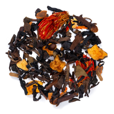 black loose-leaf tea with maple and cinnamon taste